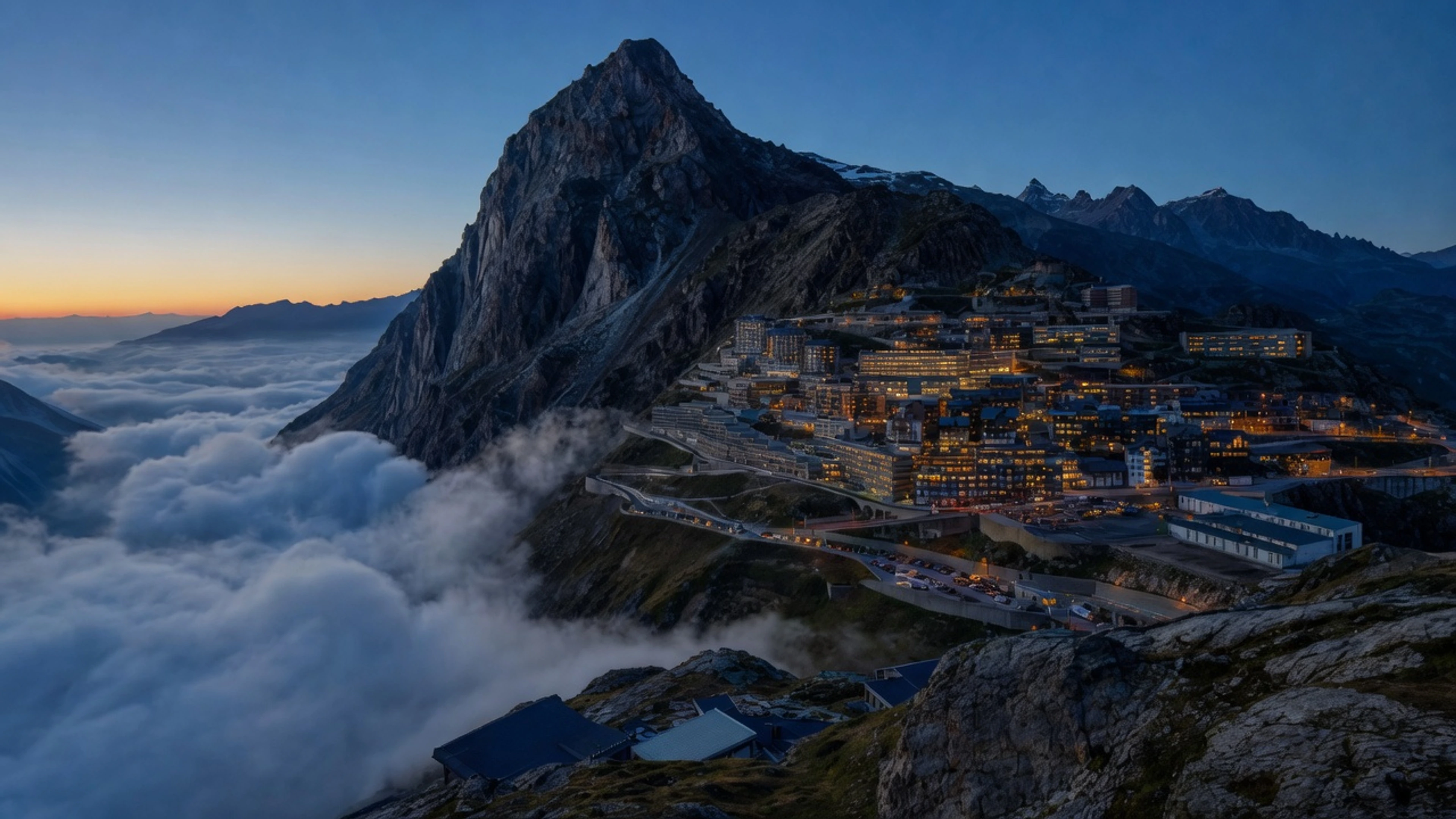 Mountain city above the clouds
